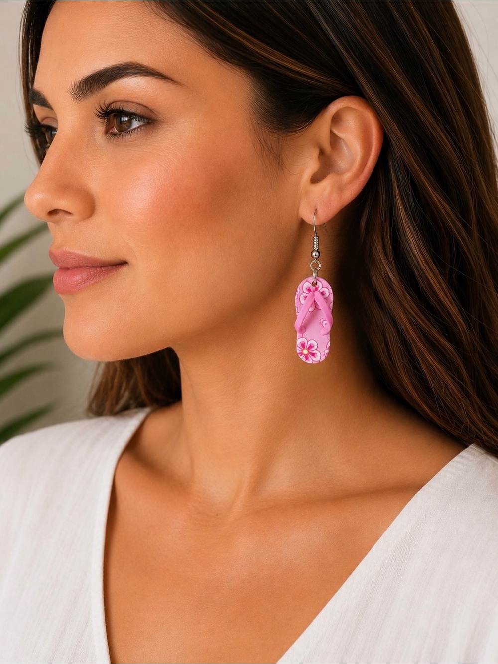 Oceana Trading Fun Pink Flip Flop Dangle Earrings Tropical Beach Resort New‎